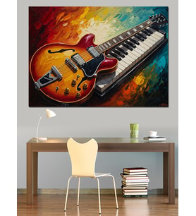 Gitar Ve Piyano Tuşları Kolajı Dekoratif Kanvas - Mdf Ahşap Tablo