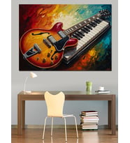 Gitar Ve Piyano Tuşları Kolajı Dekoratif Kanvas - Mdf Ahşap Tablo