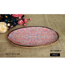 Vitale Şiva Çiçek Desenli Pembe Dekoratif Oval Tepsi AK.FQ0009-P
