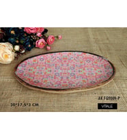 Vitale Şiva Çiçek Desenli Pembe Dekoratif Oval Tepsi AK.FQ0009-P