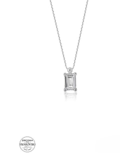 SWAROVSKİ TAŞLI  ZİRCONİA KARE BAGET PIRLANTA MONTÜR  925 AYAR GÜMÜŞ KOLYE