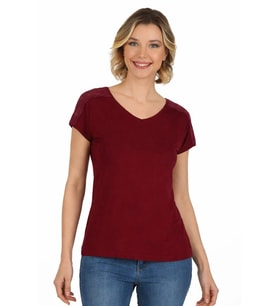 Kadın Omuz Dantel Detaylı Örme Bluz  Bordo 25465