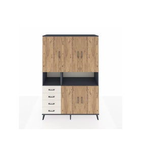 Hyperion Dolap 7 Raflı 4 Çekmeceli 5 Kapaklı 132x44x195 Antrasit-Çam/Aytaşı