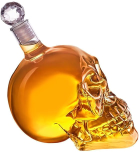 Crystal Head Kuru Kafa Cam Şişe Viski Likör Hediyelik Sürahi 1 Litre (Renksiz)