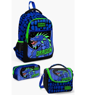 Coral High Kids Siyah Saks Ejderha Desenli 3’lü Okul Çanta Seti SET0123485