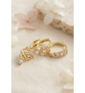 3 lü Set Gold Renk Zirkon Taşlı Kelebek Model Küpe