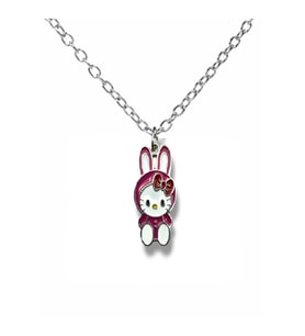 Tavşan Kostümlü Hello Kitty Figürlü Mor Kolye – 60 cm Zincirli Sevimli Sanrio Takı (Gümüş)