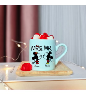 Mickey & Minnie Mouse Sevgili Eş Tasarımlı Kişiye Özel Yeşil Türk Kahvesi Fincanı