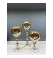 Dekoratif Kristal Cam Üçlü Top Şamdan Gold