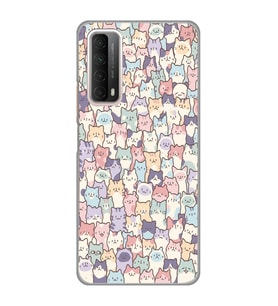 Huawei P Smart 2021 Uyumlu Sevimli Kediler Desenli Şeffaf Telefon Kılıfı