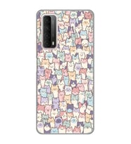 Huawei P Smart 2021 Uyumlu Sevimli Kediler Desenli Şeffaf Telefon Kılıfı
