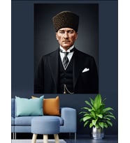 Atatürk Takım Elbiseli Portre Dekoratif Kanvas - Mdf Ahşap Tablo