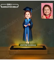 Kişiye Özel Kız Işıklı Karikatürlü 14 cm MDF Işıklı Biblo - Mezuniyet Hediyesi Yeni Mezuna Hediye