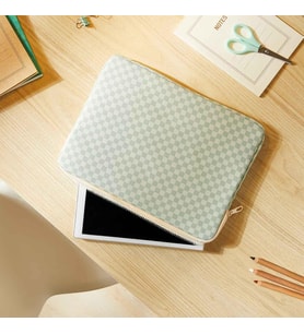 Ocean Home Textile Su İtici Leke Tutmaz Mint Dama Desen Tablet Taşıma Çantası / Kılıfı 32.5 x 24 x 2 cm