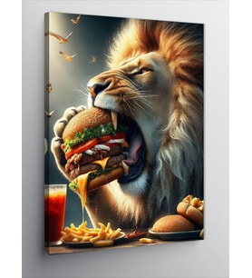 Kanvas Tablo Hamburger Yiyen Aslan