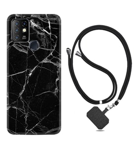 INFINIX Hot 8 9 10 11S Hot 10 Play 10T Kılıf Boyun Askılı Silikon Fragile Black Mermer 1378