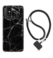 INFINIX Hot 8 9 10 11S Hot 10 Play 10T Kılıf Boyun Askılı Silikon Fragile Black Mermer 1378
