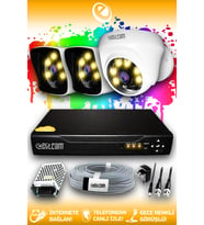 ELITCAM 3 Kameralı Kare 1 İç Kamera Set HDD'siz Full HD Renkli Gece Görüşlü Güvenlik Kamerası Sistemi