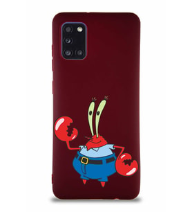 Samsung Galaxy A31 Soft Premier Kapak Bay Yengeç Tasarımlı Silikon Kılıf - Mürdüm (Şeffaf)