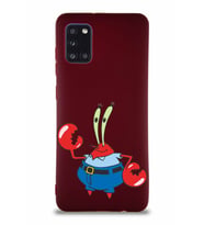 Samsung Galaxy A31 Soft Premier Kapak Bay Yengeç Tasarımlı Silikon Kılıf - Mürdüm (Şeffaf)