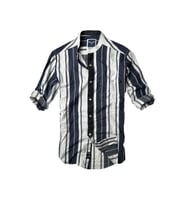Slim Fit %100 Pamuk Kumaş Hakim Yaka Uzun Kol Gömlek-kalın Laci Çizgi--