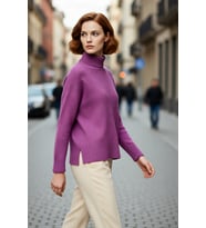 Kadın Oversize Düşük Kol Dik Yaka Uzun Triko Kazak Basic Modern Rahat Kış Günlük Şıklığı Sunar