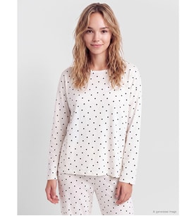 LCW DREAM Ekru Bisiklet Yaka Puantiyeli Kadın Pijama Takımı