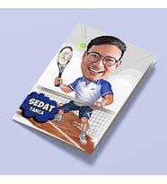 Kişiye Özel Tenis Oynayan Erkek Karikatürlü Tebrik Kartı