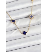 316L Çelik Zincir Gold Renk Lacivert Baby Boy Yonca Kadın Kolye - TJ-BKO10573