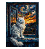 Pencerede Van Gogh Kedisi Dekoratif Kanvas - Mdf Ahşap Tablo