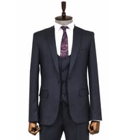 Slim Fit Desenli Lacivert Erkek Takım Elbise - Wessi