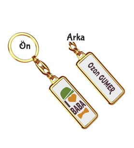 Kişiye Özel Babalar Günü Temalı I Love Baba Tasarımlı Anahtarlık (Altın)