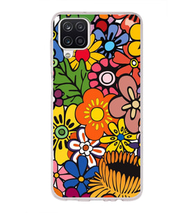 PrintiFy Samsung Galaxy A12 ile Uyumlu 1mm Slim Fit Retro Renkler 2 Baskılı Şeffaf  Kılıf