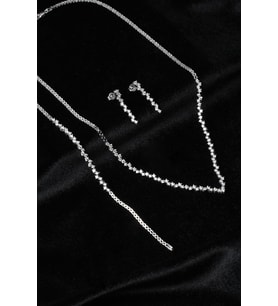 Su Yolu Yuvarlak Kolye Küpe Bileklik Set 925 Ayar Zirkon Taşlı Beyaz Silver Abiye Düğün Nişan Kına ST-0002