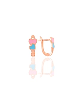 Söğütlü Silver Gümüş rose mavi ve pembe mineli birleşen kalpler küpe