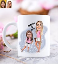 BK Gift Kişiye Özel Anne Kız Karikatürlü Beyaz Kupa Bardak-2