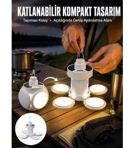 Katlanabilir Taşınabilir Kamp Lambası Işıldak Beyaz Işık Güneş Enerjili Solar Aydınlatma Yeni Nesil