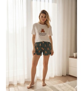 Mihra Kadın Süprem %100 Pamuk Bisiklet Yaka Kısa Kol Şortlu Pijama Takımı 90782/3323- 1 Adet