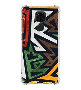 Xiaomi Redmi Note 9 Köşe Korumalı Antişok Kapak Soyut Grafiti Tasarımlı Şeffaf Silikon Kılıf