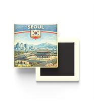 Retro Güney Kore Seul Şehri Temalı Vintage Buzdolap Magneti – 9x9 cm