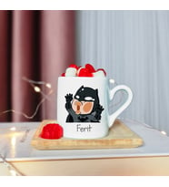 Batman Tasarımlı Ahşap Tabaklı Kişiye Özel Türk Kahvesi Fincanı