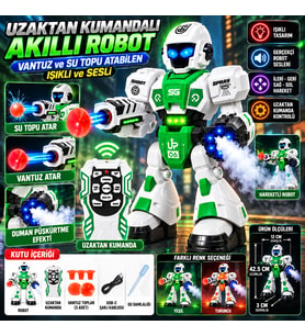 Uzaktan Kumandalı Akıllı Robot – Vantuz ve Su Topu Atabilen Sesli Işıklı Robot Oyuncak