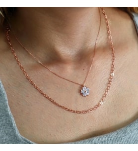 Mini Kalp Çiçek Kolye (Rose - Gold)