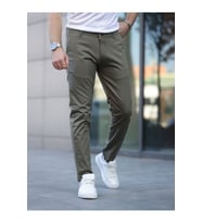 Slim Fit Chino Keten Pantolon (Haki)