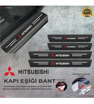 Mıtsubıshı Logolu Karbon Kapı Eşiği Koruyucu Suni Deri 4'lü Set