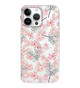 Apple iPhone 14 Pro Uyumlu Kapak Floral Kırmızı Tasarımlı Şeffaf Silikon Kılıf