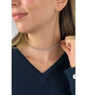 Kadın Rora Model Tek Sıra Kristal Zirkon Taşlı Gümüş Kaplama Minimalist Abiye Kombin Gerdanlık Kolye