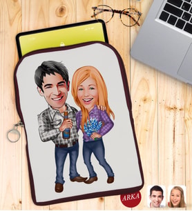 BK Gift Kişiye Özel Sevgililer Karikatürlü Taşınabilir Koruyucu Tablet Kılıfı & Organizer Çanta - Bordo-50
