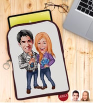 BK Gift Kişiye Özel Sevgililer Karikatürlü Taşınabilir Koruyucu Tablet Kılıfı & Organizer Çanta - Bordo-50