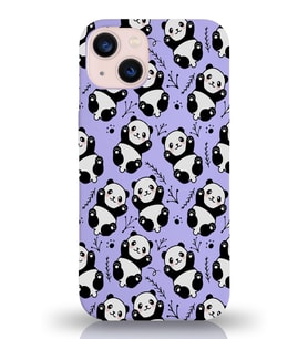 Apple iPhone 13 Mini Uyumlu Lansman Kılıf Panda Tasarımlı İçi Kadife Kapak-Lila (Şeffaf)